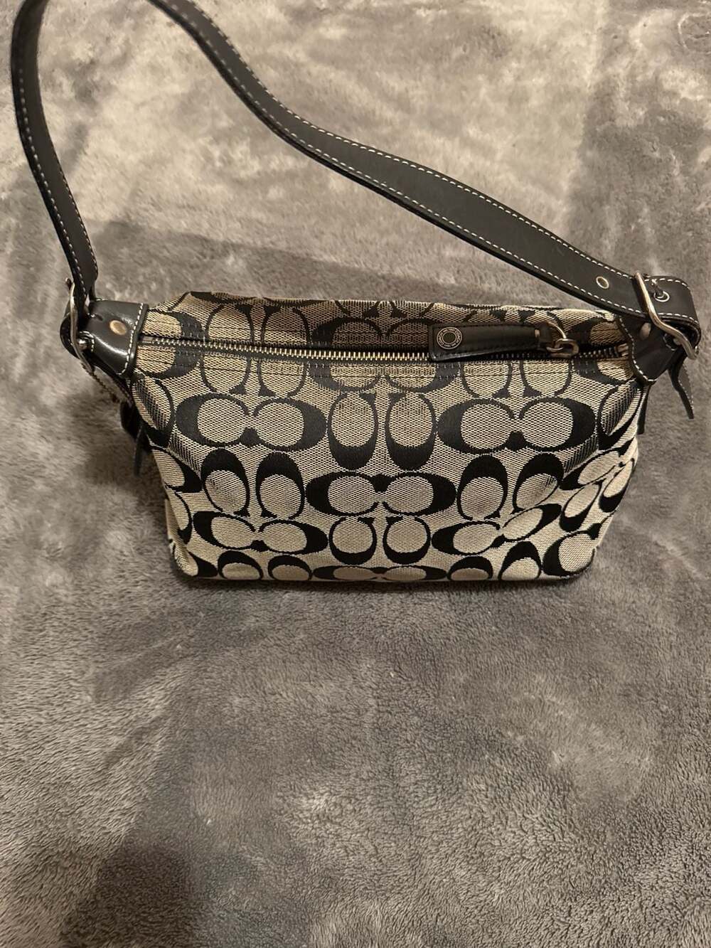 Coach Signature C Black and Grey Canvas Shoulder Bag